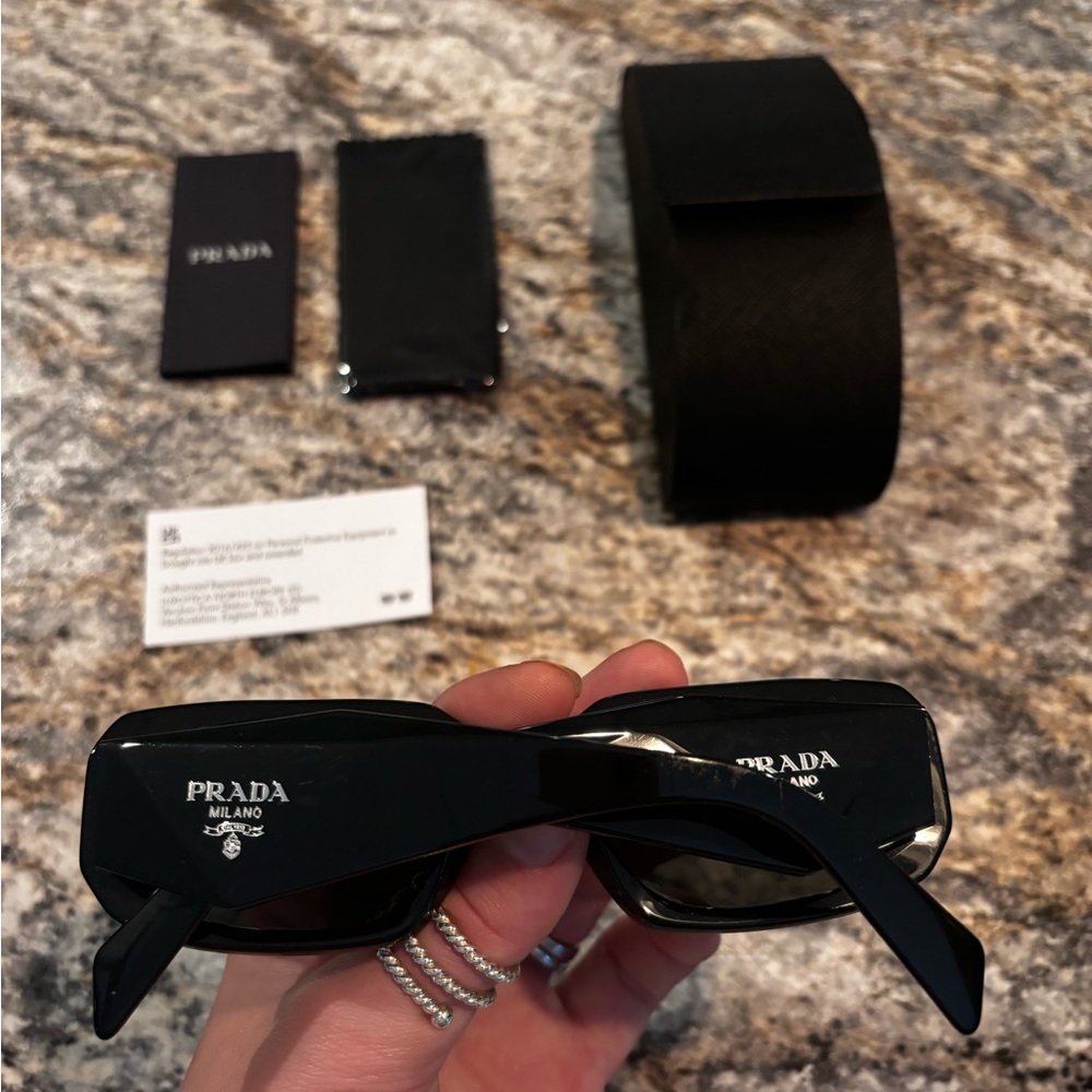 Prada PR 17WS 49 Black Rectangle Sunglasses